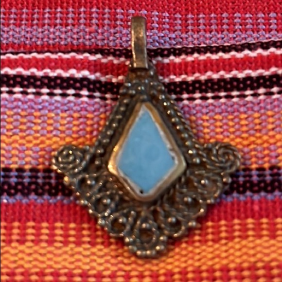 Vintage Berber Jewelry - Vintage Moroccan Berber Silver Moonstone Enamel Pendant